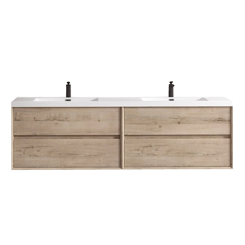 84 inch double sink Sottile floating vanity in natural oak