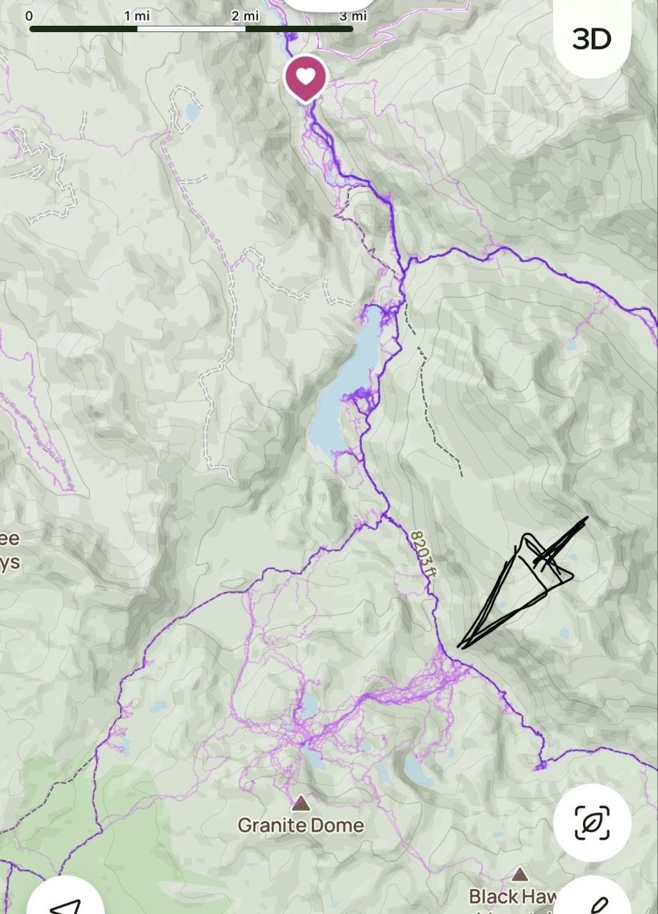 Topo map screenshot marking a possible first-night Summit Creek camp zone